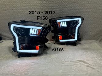 2015 To 2017 Ford F150 Optic-Style LED DRL Projector Headlights - Black