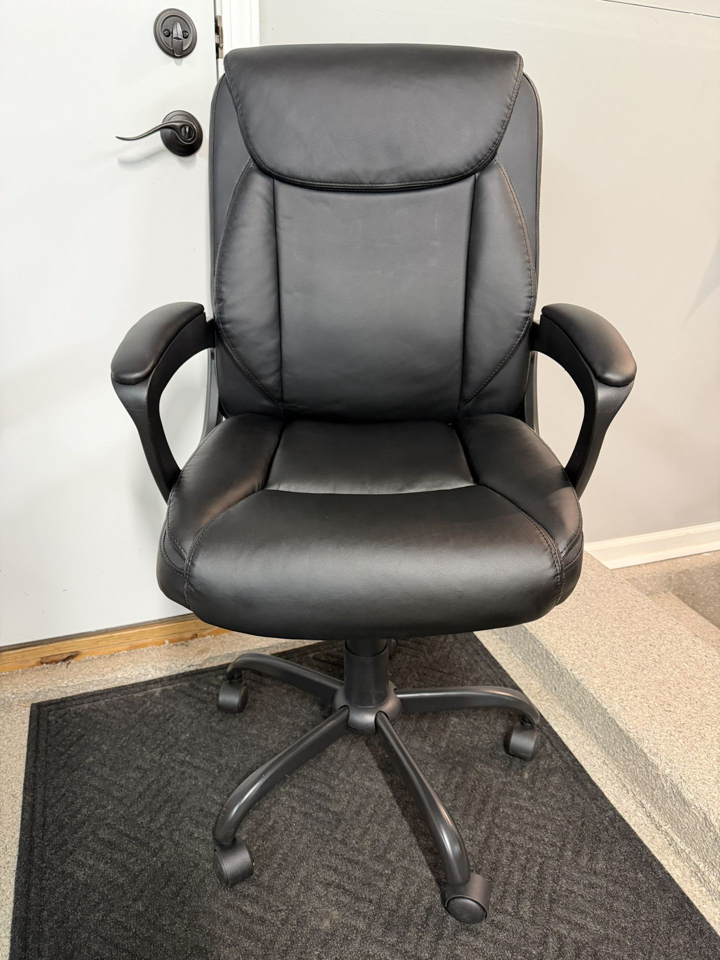 Brand New Black Vegan Leather Tall Back Height Adjustable Reclining Office Chair