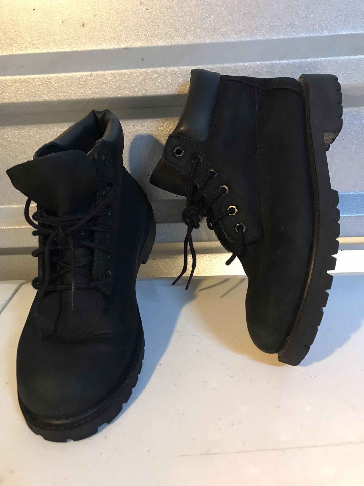 Timberland BLACK LEATHER quarter High Top Boot Shoes Gothic Unisex Youth Size 3Y