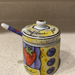 Small Ceramic Dish Container With Spoon And Lid 