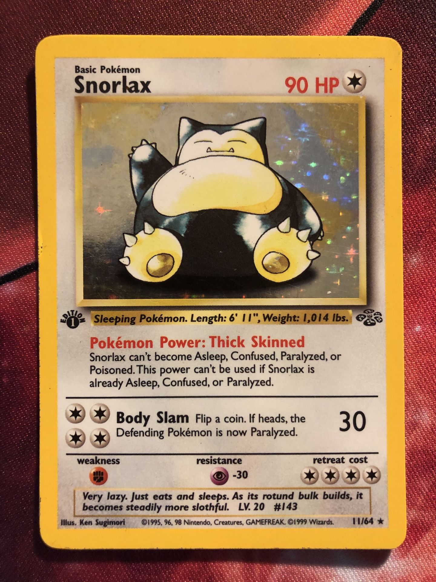 Snorlax 11/64 1st Edition Holo Foil Holographic Rare Pokemon Card TCG WOTC Jungle