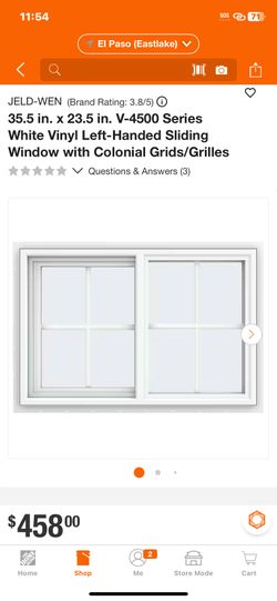 JELD-WEN (Brand Rating: 3.8/5) 35.5 in. x 23.5 in. V-4500 Series White Vinyl Left-Handed Sliding Window with Colonial Grids/Grilles