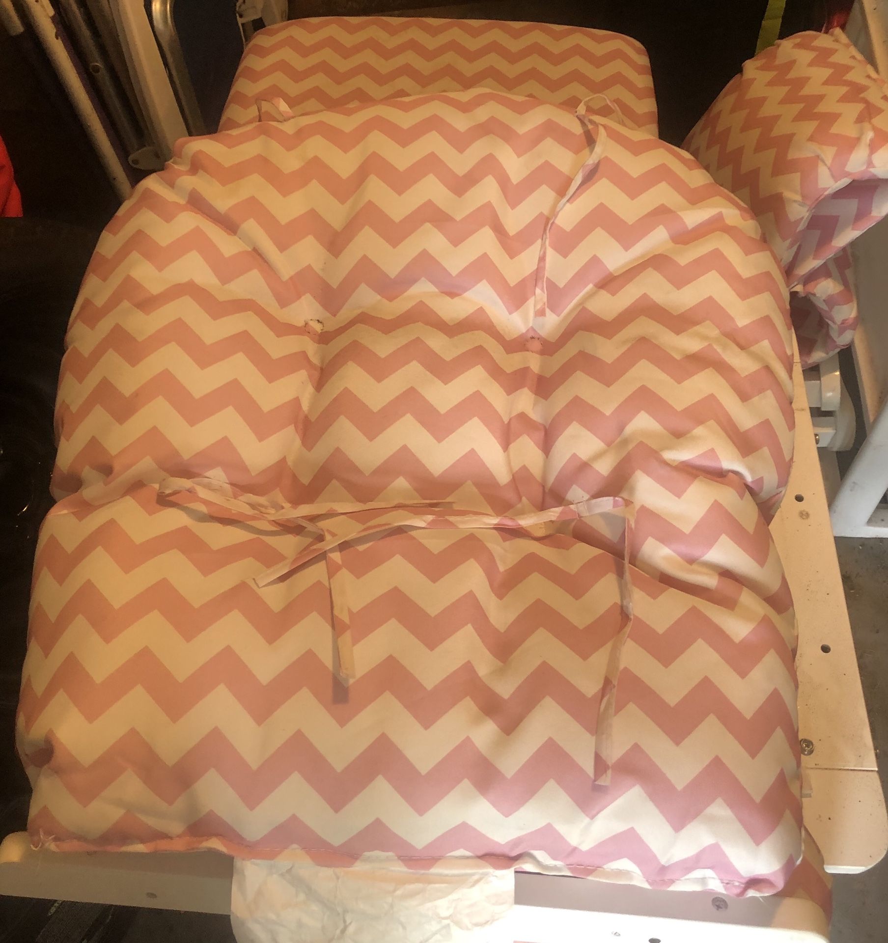 Pink and White Rocking Chair with Foot Ottoman