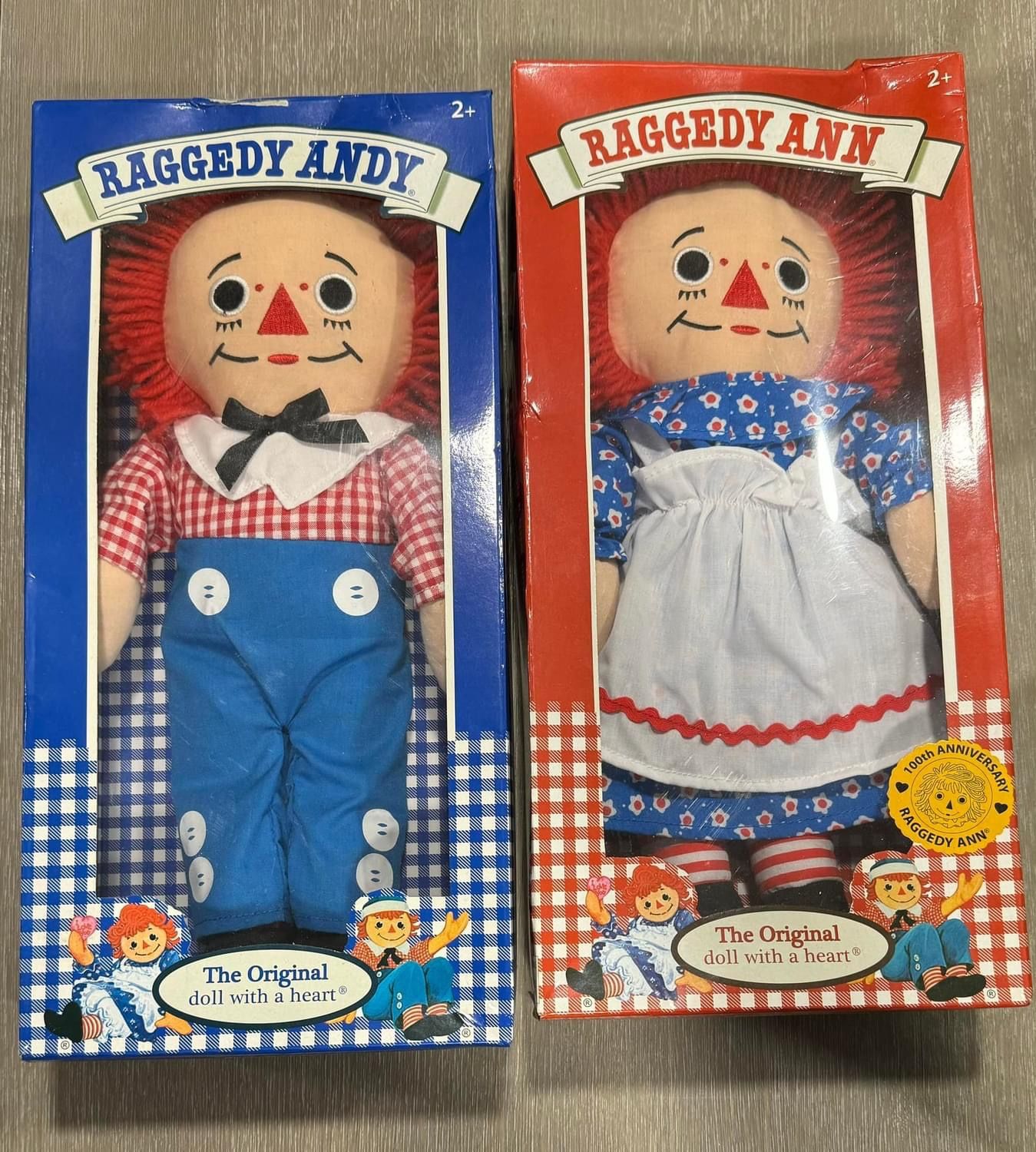 1987 Raggedy Ann & Andy Dolls In Their Boxes