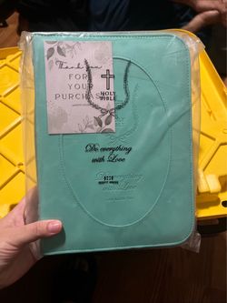 Holy bible do everything with love large faux leather sage green bible cover