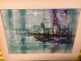 James Warren Original Painting Of illuminated Boat Parade