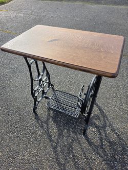 Oak Side Table With Treadle Sewing Machine Base