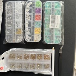Nail Art Rhinestones Kit 3D Charms Gems Crystal Decorations With Tweezers 