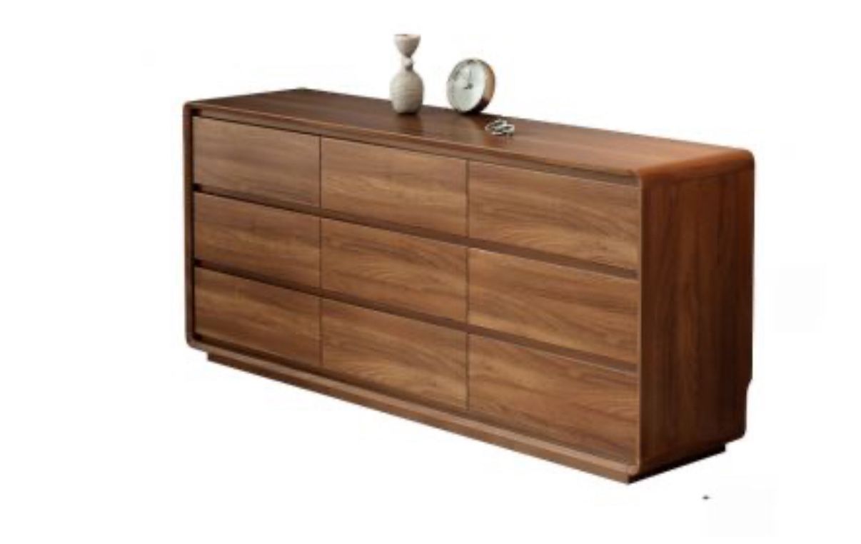 Walnut 9 Drawer Simple Square Reclaimed Wood Horizontal Double Dresser