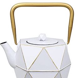 Toptier Cast Iron Teapot, Stovetop Safe Japanese Cast Iron Tea Kettle, Diamond Design Tea Pot with Removable Infuser for Loose Tea, 30 Ounce (900 ml),