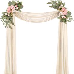 Wedding Arch Draping Fabric Ivory 29" X 20FT Chiffon Fabric Sheer Drapes for Wedding Ceremony Arbor Engagement Party Bridal Shower Decoration | Ivory 