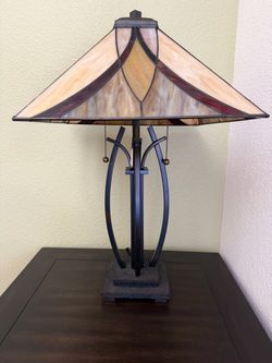 Set of two Tiffany style lamps with tags