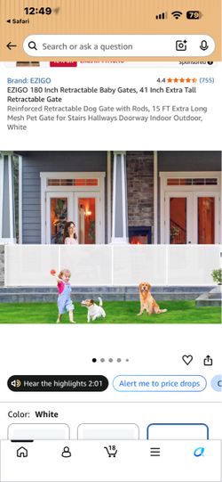 EZIGO Retractable Baby & Pet Gate White