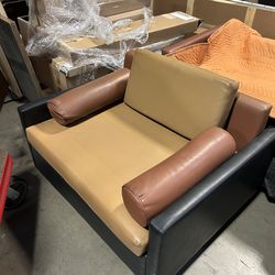 Two tone leather lounge chairs  5pc