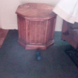 Side Table Two Doors Open Up Solid Oak