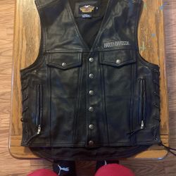 Black Leather Harley Davidson Vest