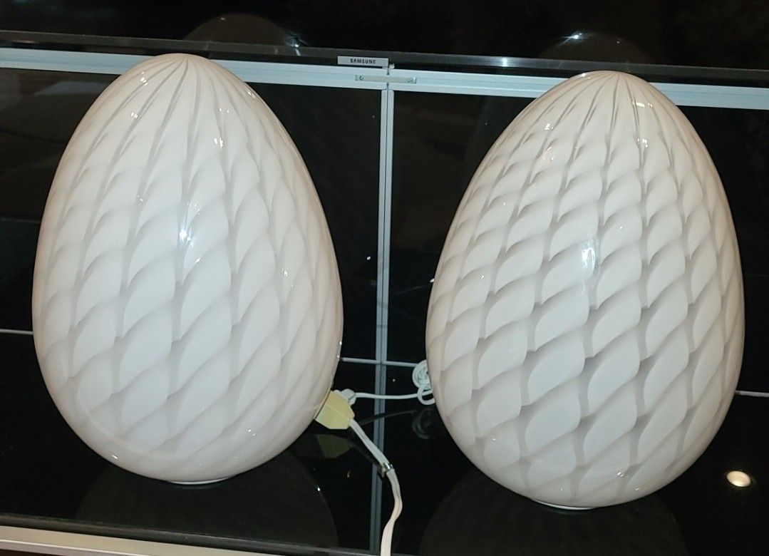 Glass Murano Egg Lamp | 1970s Vintage Swirl Glass Lighting Medium Size 14" EXC