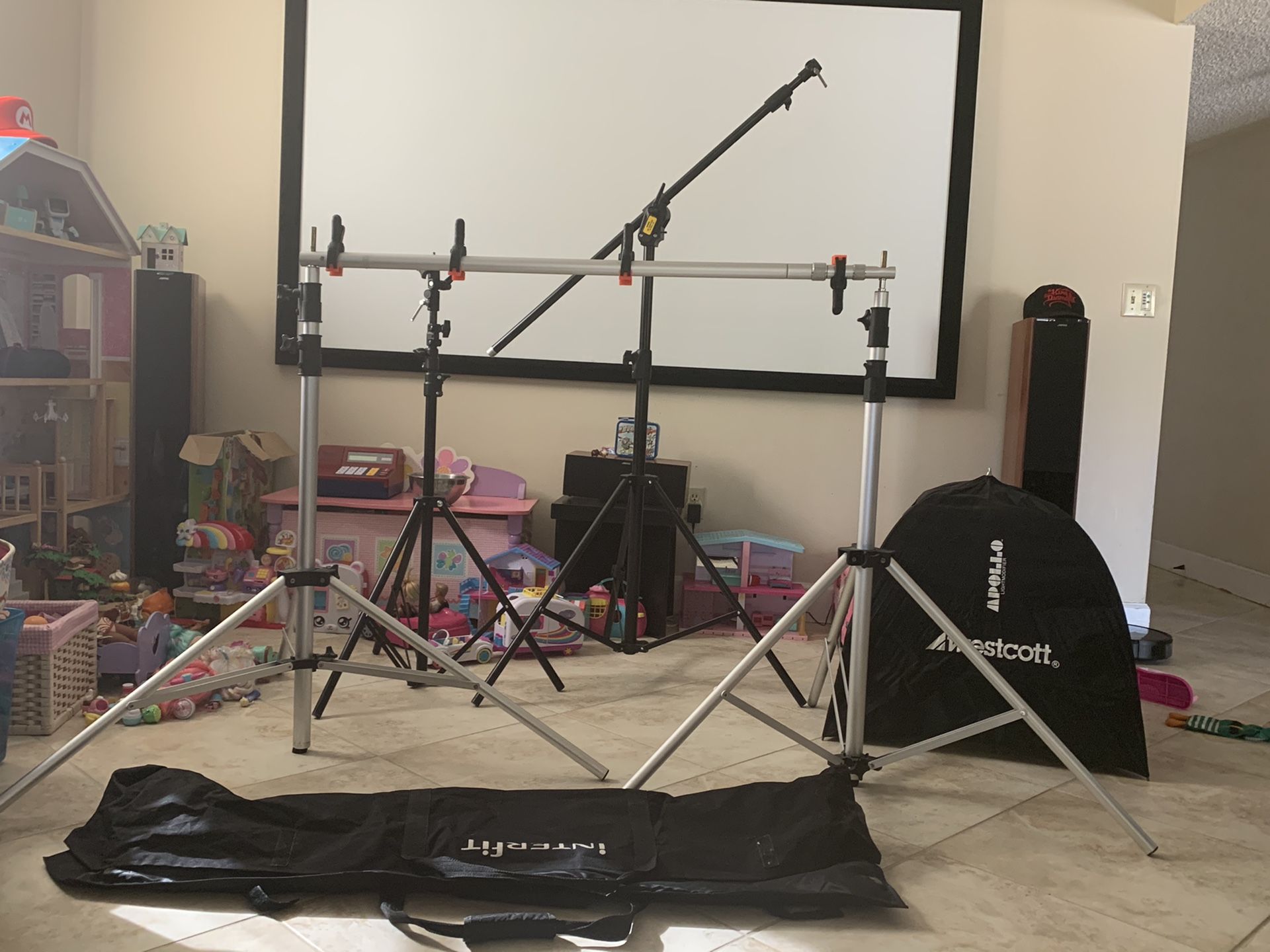 Photography Light Studio, Manfrotto Boom Stand Muslim Whiteboz