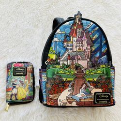 Loungefly Disney Princess Castle Series Belle Mini-Backpack AND Wallet Bundle