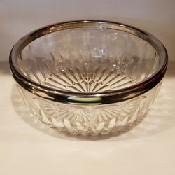 Vintage Crystal Salad Bowl With Silver-plated Rim