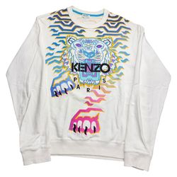 KENZO Paris Rainbow Geo Tiger White Sweatshirt Pullover Limited Edition Adult Size Medium Multicolor OG Rare / MSRP $380 USD