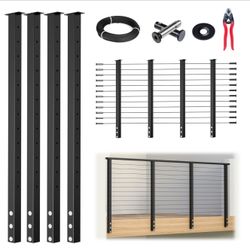 Muzata 15-20FT Modular Black Side Mount Cable Railing Kit 42 Inch 4 Level Post Kit Complete Set Cable Railing System for Decks Length Adjustable with 