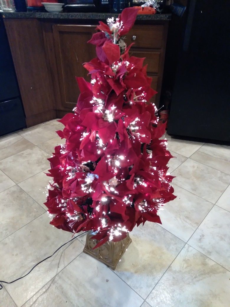 Poinsettia Flower Christmas Tree Shapped Fiber Optic 