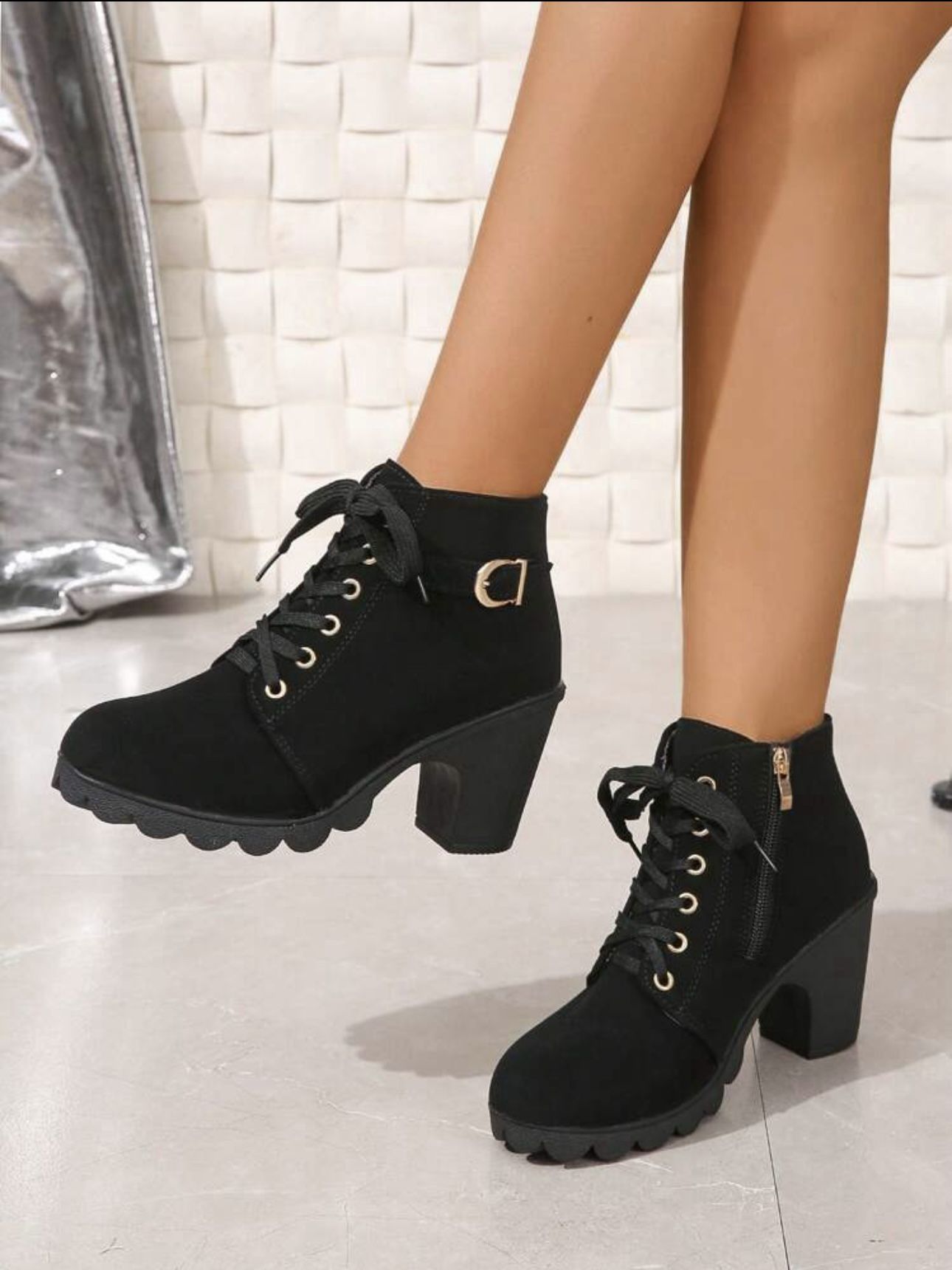 Ladies Classic Fashion Black Commuter Lace Up Fashion Boots, Black Fashionable Women's Boots