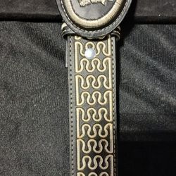 Yak Leather Belt With White Silk