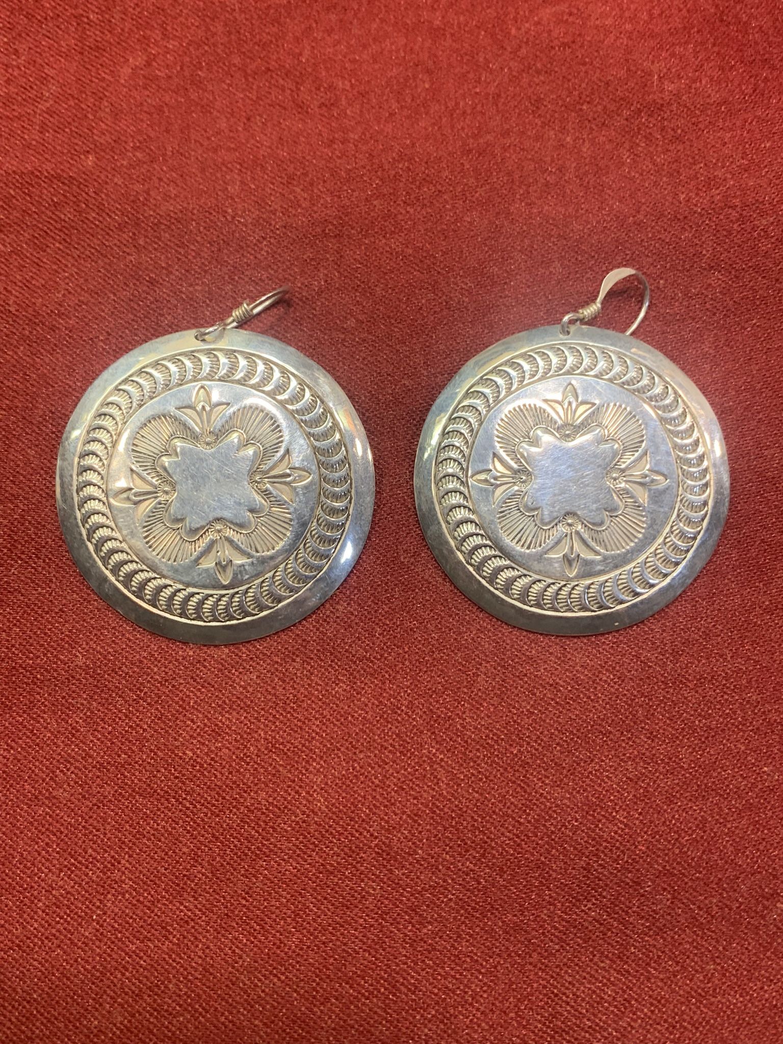 Rare Handcrafted Redhorse Sterling Silver Navajo Concho Earrings