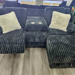 Power Recliner Corduroy Loveset sofa with Ottoman