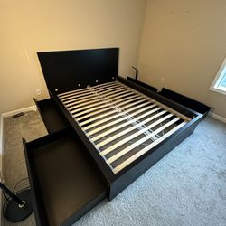 IKEA Malm Queen Size Bed Frame With 4 Storage Drawers