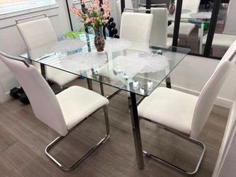 Chrome Dining Table Four White Chairs
