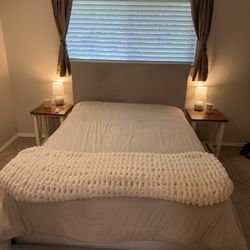 Queen bed frame + 2 nightstands + box spring