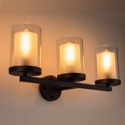 Rustic Brown 3-Light Glass Wall Sconce - New