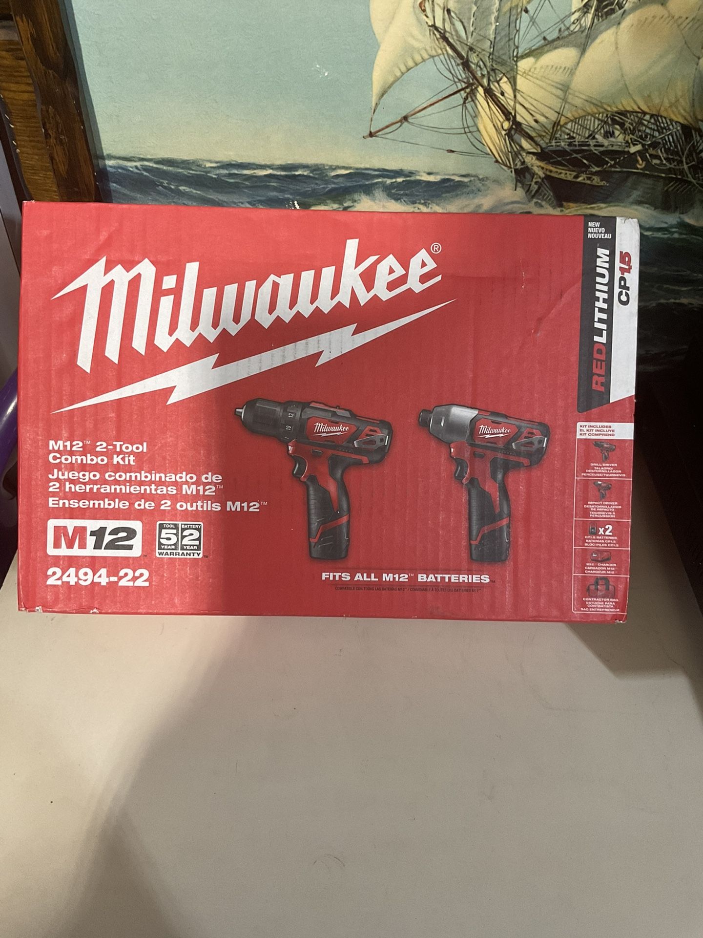 Brand new Milwaukee 2494–22M 1212 V cordless power lithium two tool combo kit