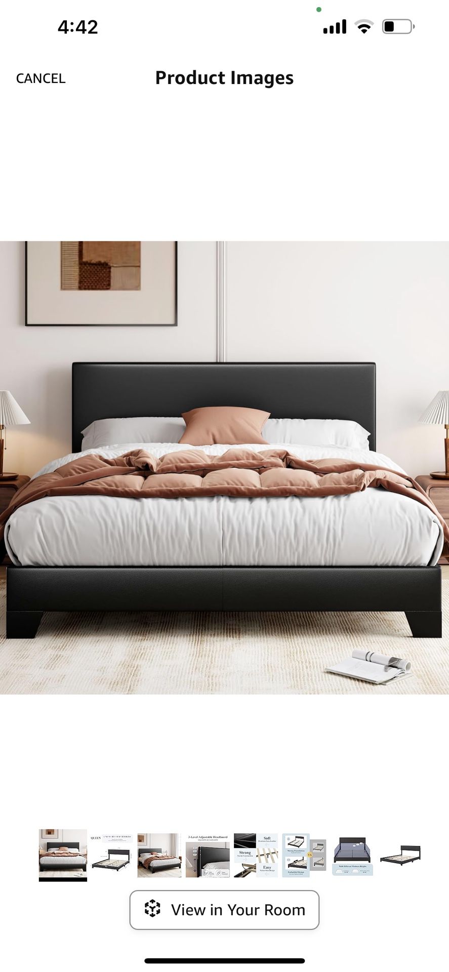 New in box Queen Bed Frame with Adjustable Headboard, Faux Leather Platform Bed with Wood Slats, Heavy Duty Mattress Foundation, No Box Spring Needed,