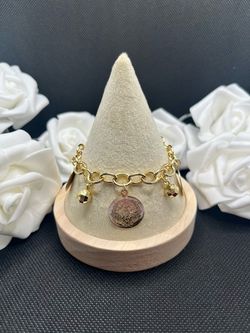 Gold-Tone Plated 14k Charm Bracelet with Coin Pendant