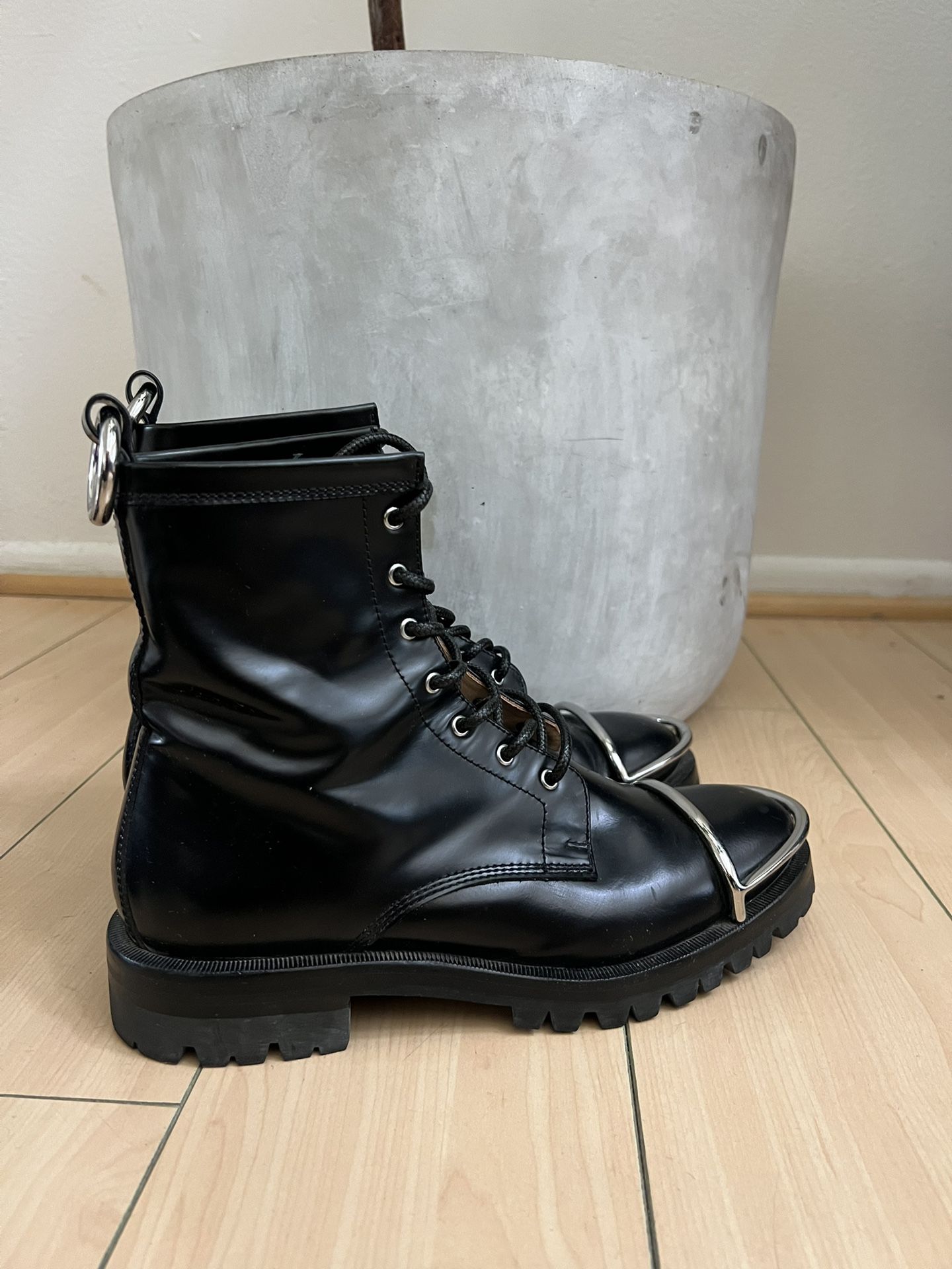 Alexander Wang Kennah Black Spazzlolatto Combat Boots