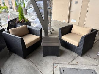 TK Classics Barbados 3 Piece Outdoor Wicker Patio Furniture Set w/ Wheat Cushion (Bellevue Store)