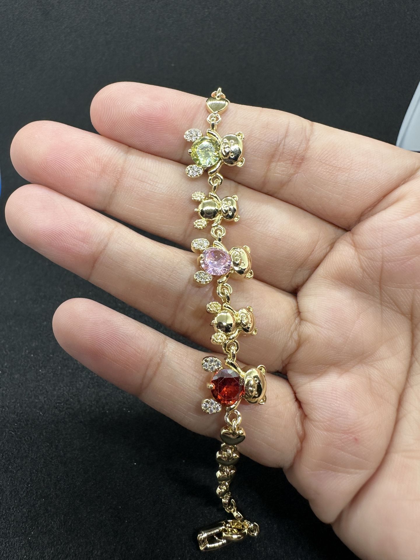 Multi-colored CZ Bear Bracelet 14k Goldfilled