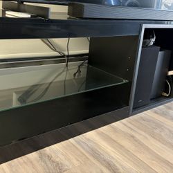 80 Inches TV Stand With LED Light, Power Strips and USB charging station, Adjustable glass shelves 