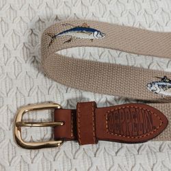 Zeppelin Men’s Embroidered & Stamped Tuna Fish Belt w/Brass Buckle Size 29 / 32