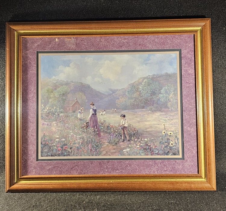 Rare Home Interiors Vintage Bettie Zelder Signed Framed Print "Thru God's Grace Field of Flowers"