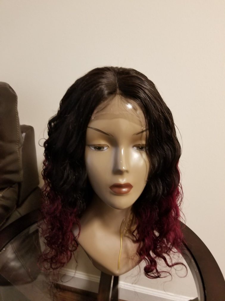 16" Brazilian human hair loosedeep wig ombre 1b/99j