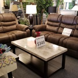 Brand New Brown Fabric Manual Reclining Sofa + Loveseat 2PCs Set