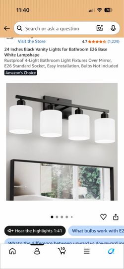 Dekang 24 inches black vanity lights for Bathroom E26 Base White Lampshape