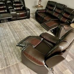 New 3pc Brown Reclining Sofa Loveseat Chair 