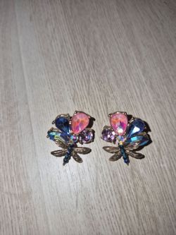 Betsey Johnson Dragonfly Crystal Cluster Stud Earrings