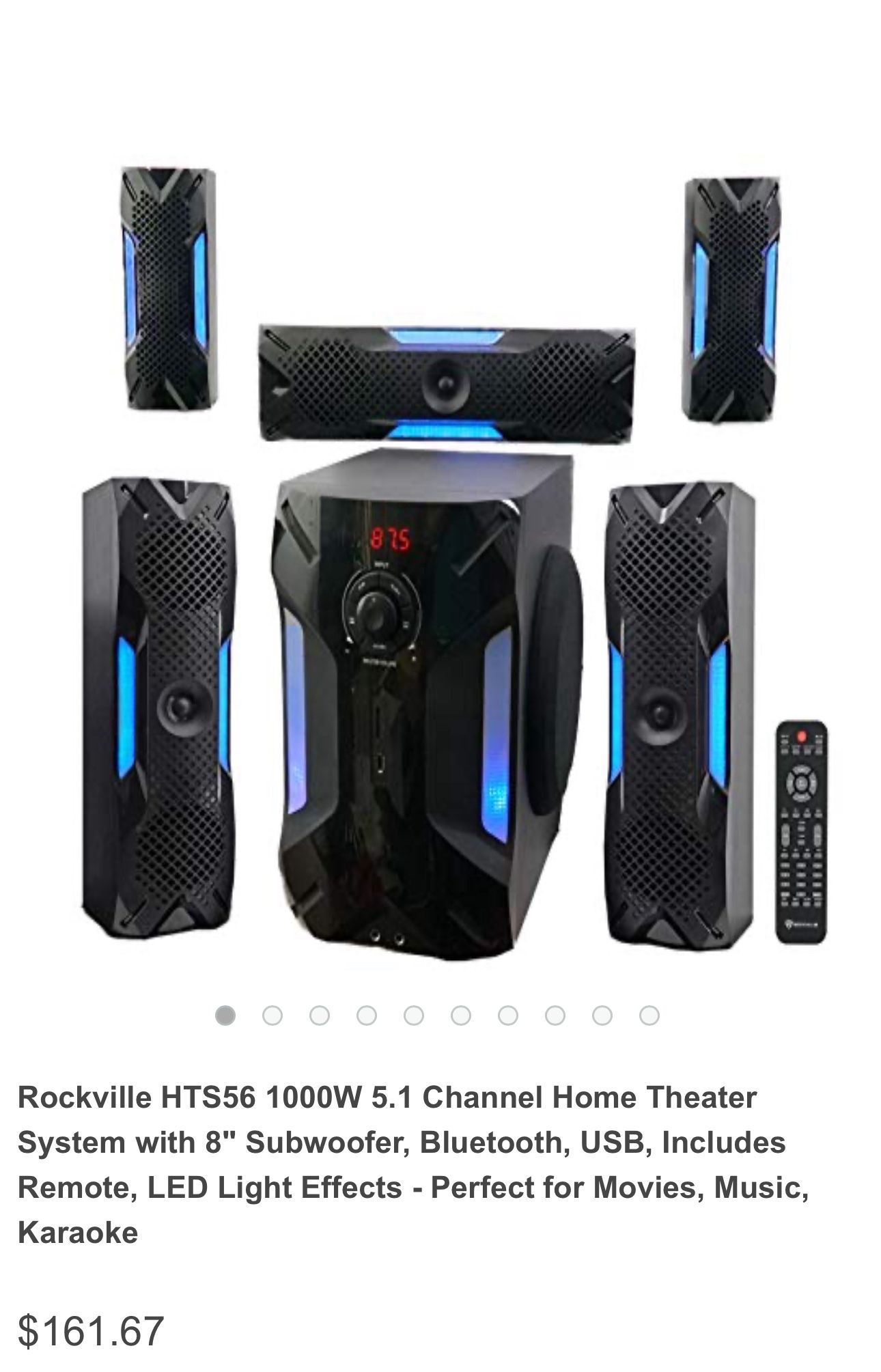 Rockville HTS56 1000W 5.1 Home Theater System With 8”subwoofer